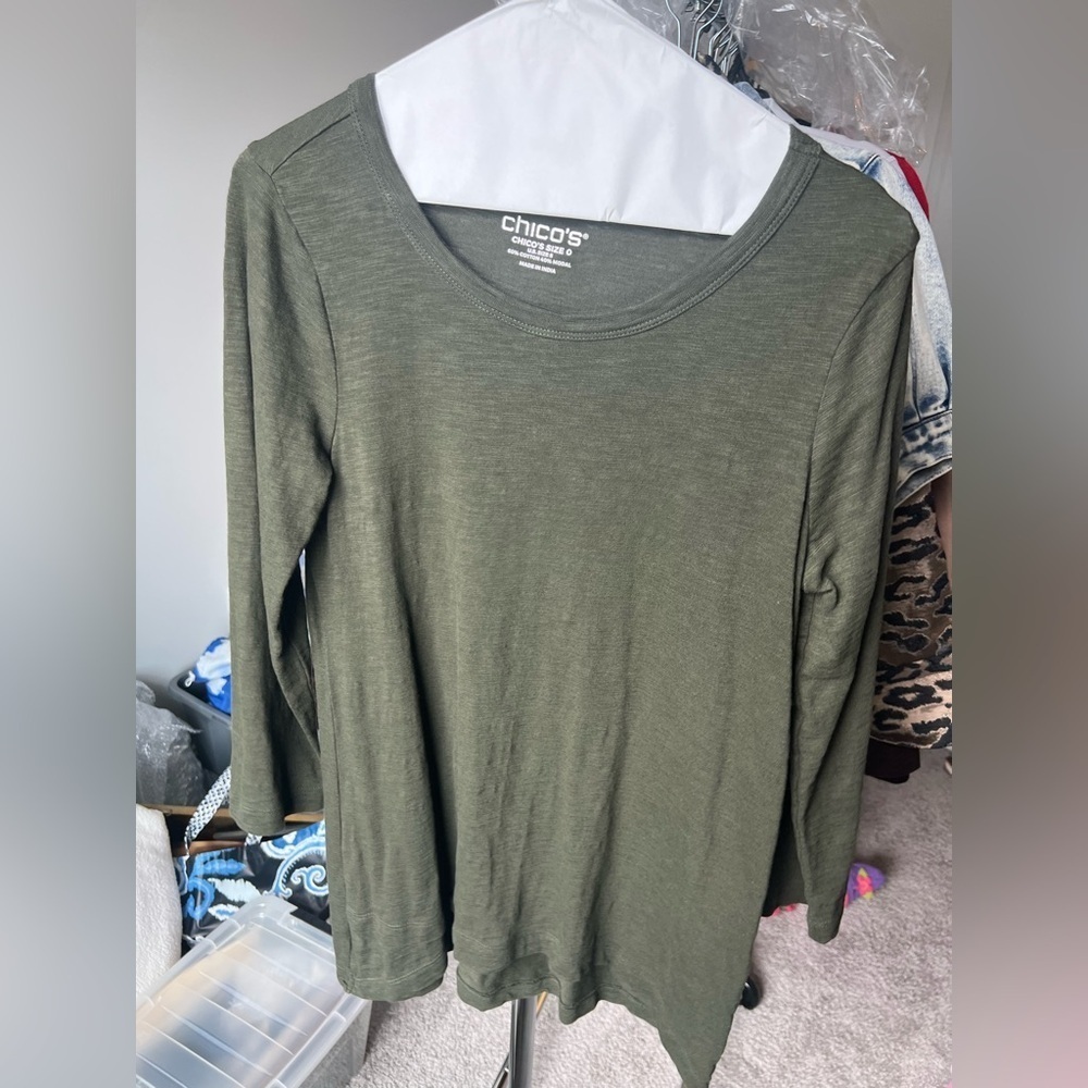 Chico's Forest Green 3/5 Sleeve Top 0